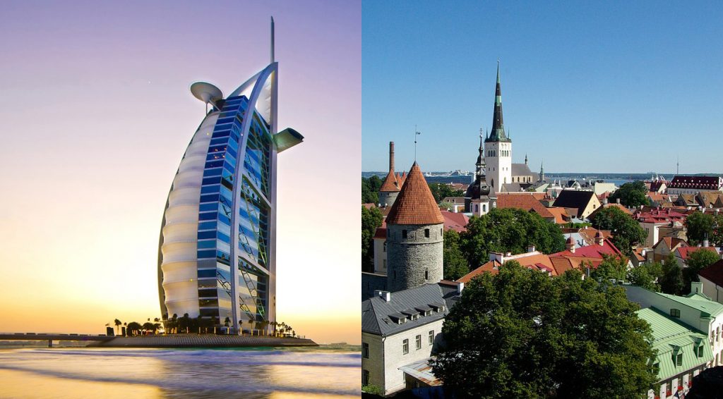 Veduta di Dubai e Tallin in Estonia