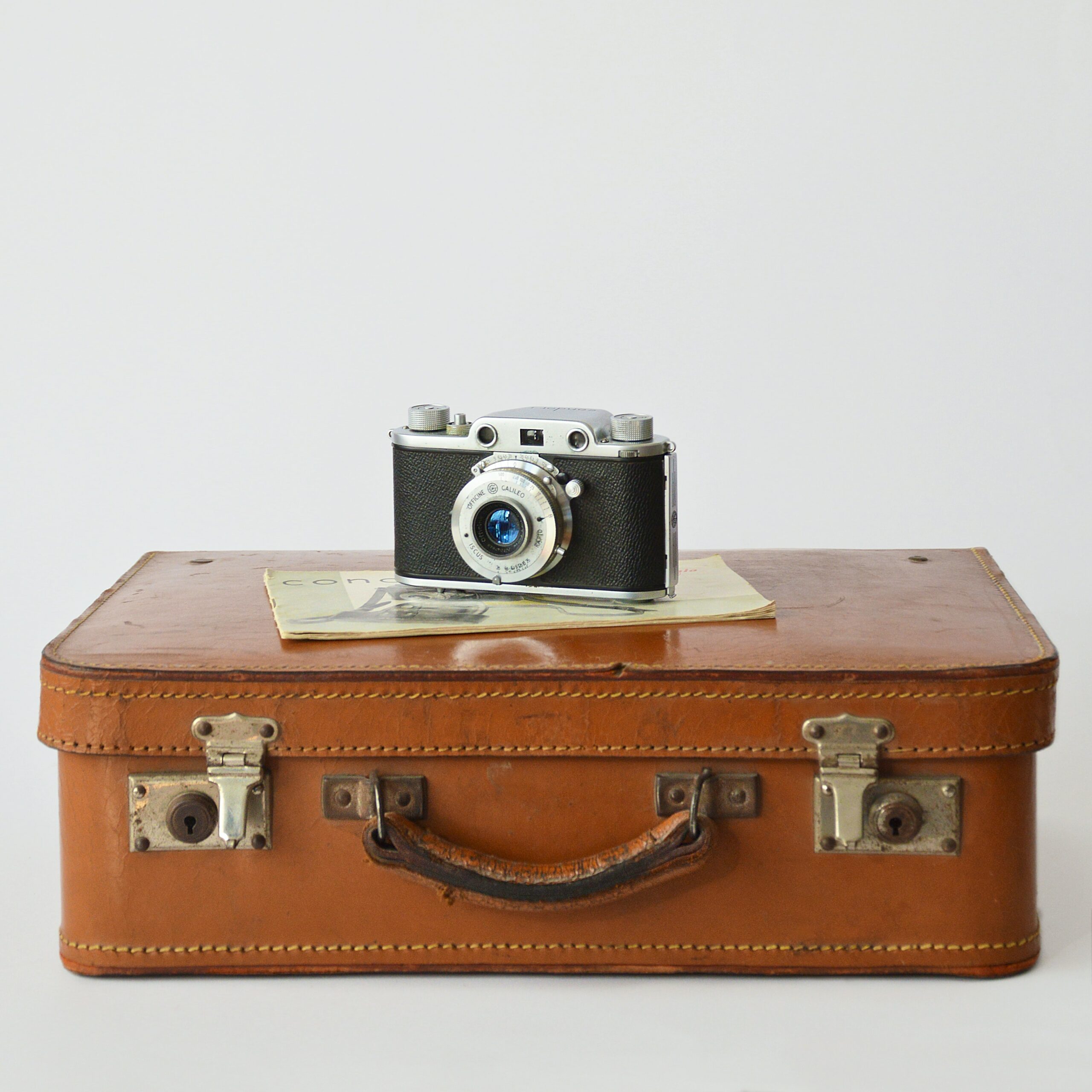 old suitcase with camera on top